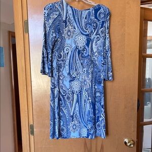 Tommy Hilfiger Blue and White Paisley Long Sleeve Dress